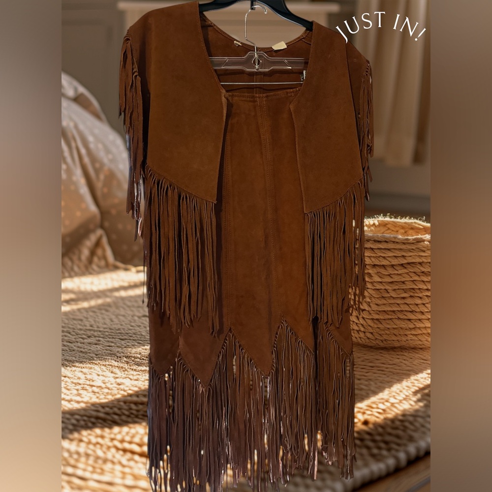 HB vintage Hide Leather Fringe Skirt with matching Fringe Shawl.